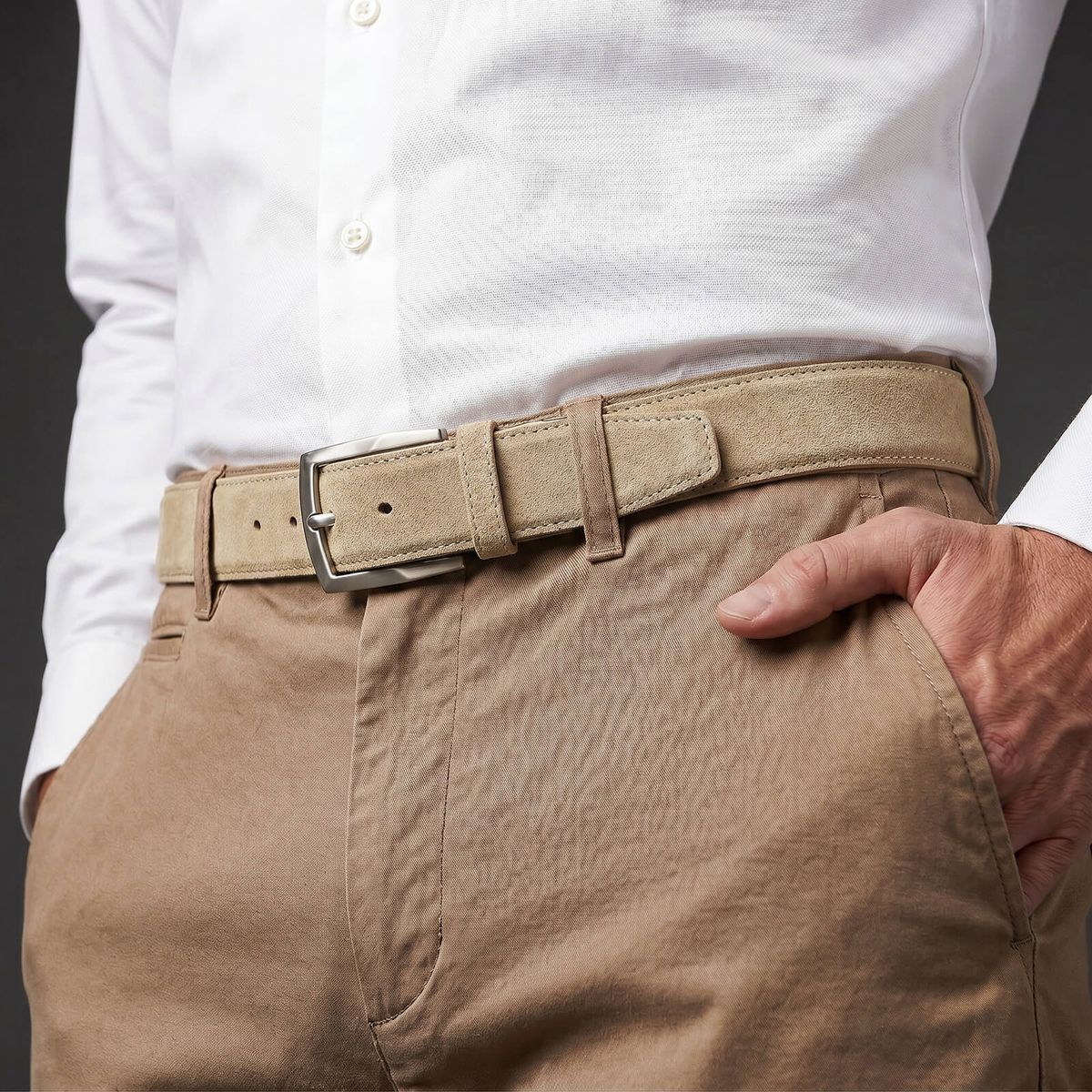 LINDENMANN Herrengürtel Veloursleder creme-beige