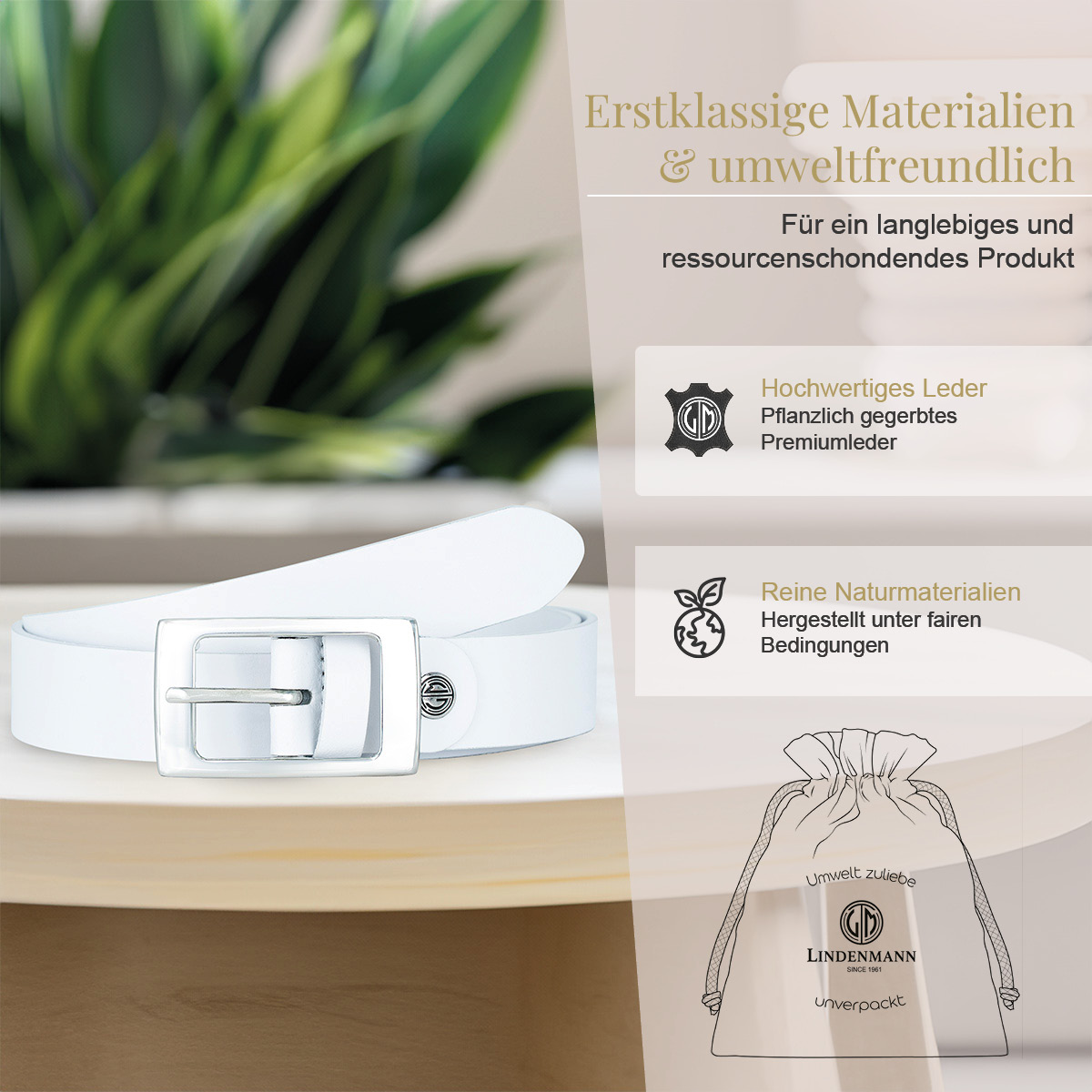 weißer Gürtel, Leder-Gürtel, Gurt, Kleidungszubehör, Gürtelschnalle, LINDENMANN Rindledergürtel Damen Schneeweiß