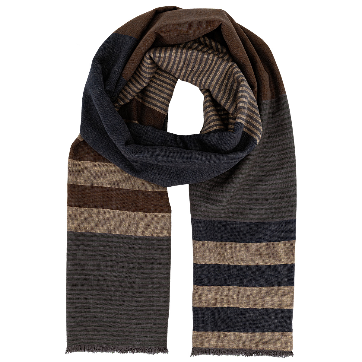 LINDENMANN Schal Herren Baumwolle-Viskose braun-grau-beige