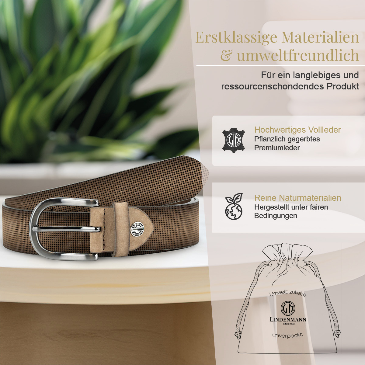 LINDENMANN Vollrindsleder Damengürtel Taupe