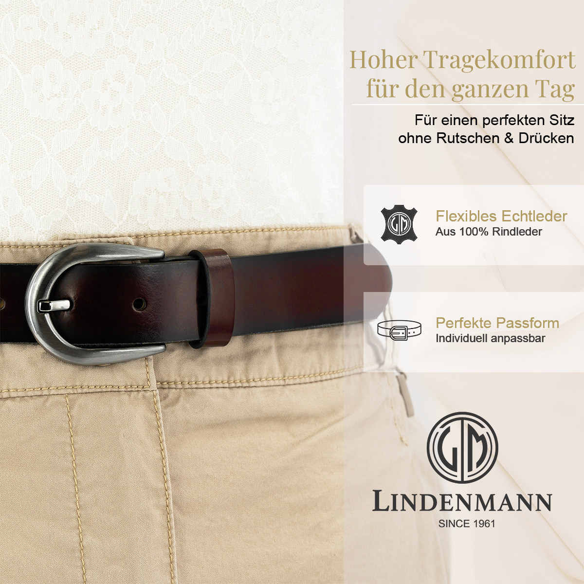 LINDENMANN Rindsleder Damengürtel Burgunderrot