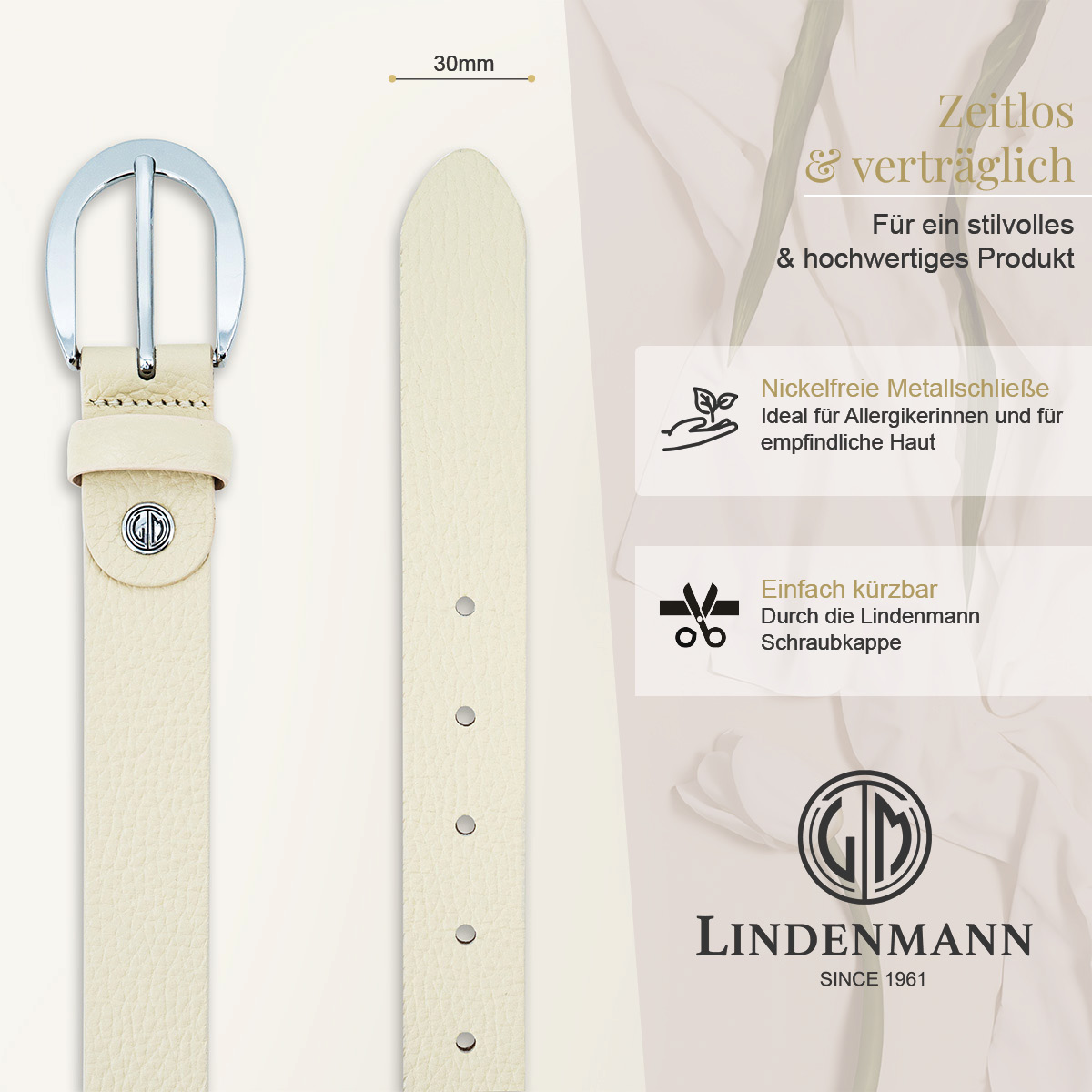 LINDENMANN Vollrindleder Damengürtel Cremebeige