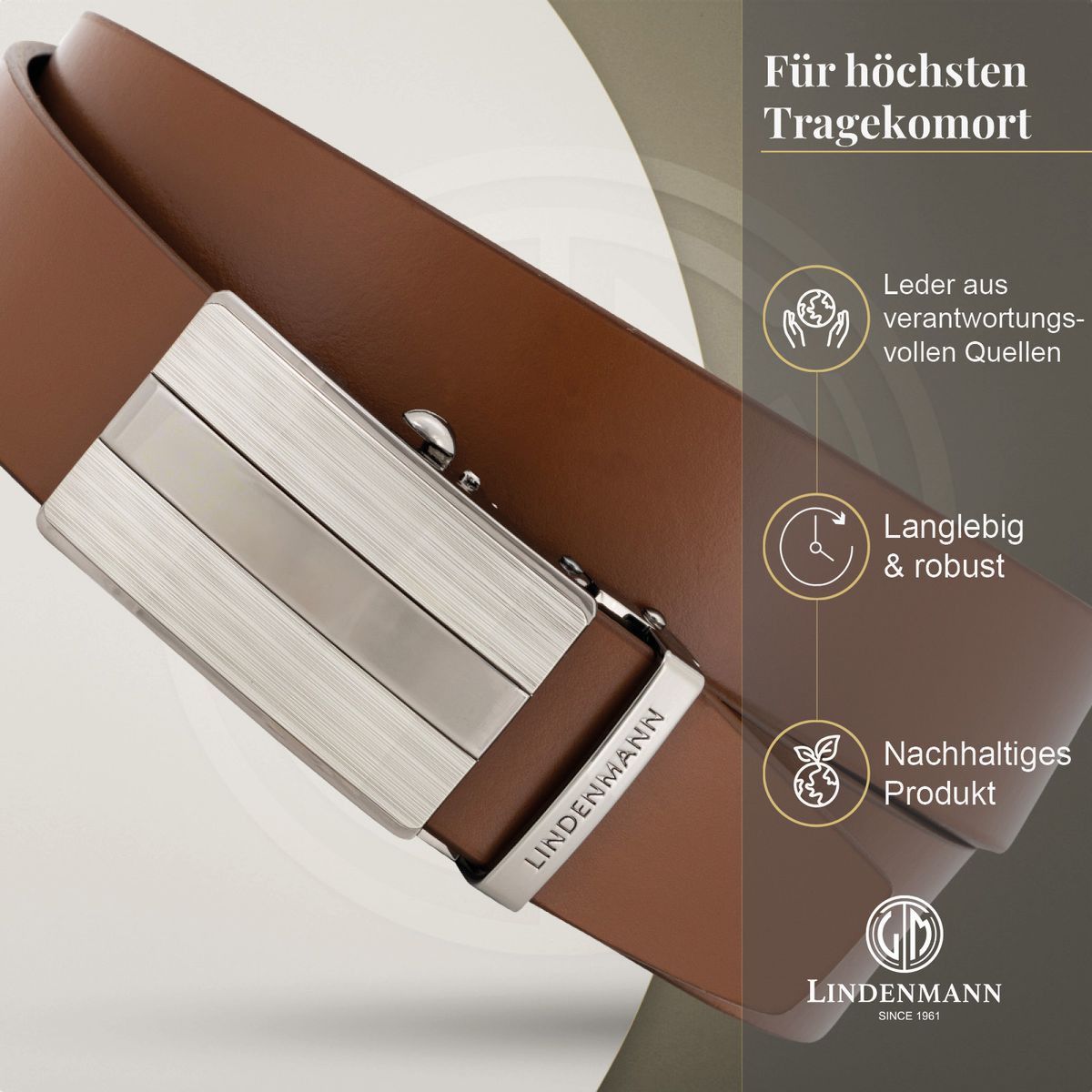 LINDENMANN Ledergürtel Automatikgürtel Herren cognac