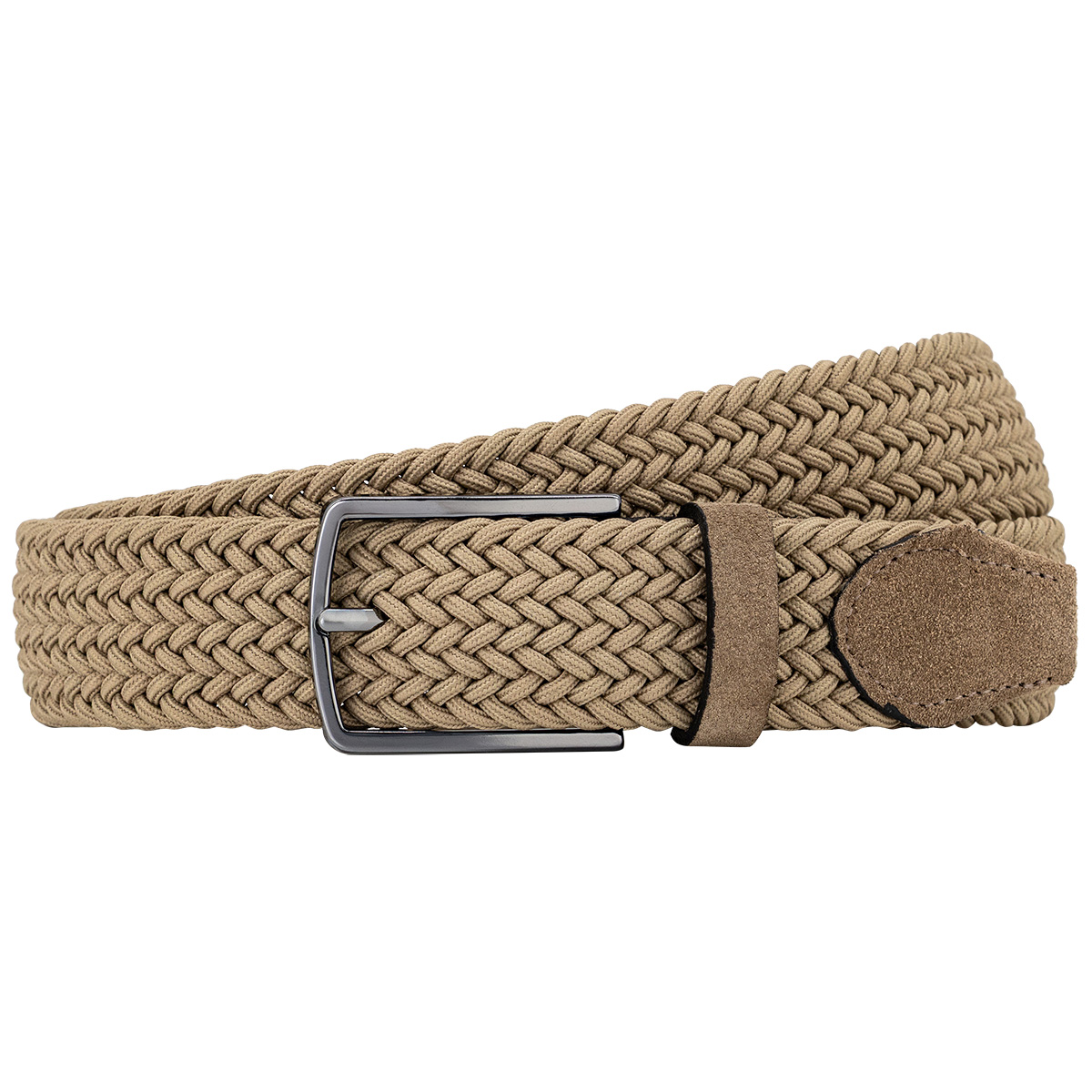 Gürtel, Stoffgürtel, Geflochten, Kunstleder, Naturfarben, LINDENMANN Herren Flechtgürtel mit Echtleder an den Enden taupe
