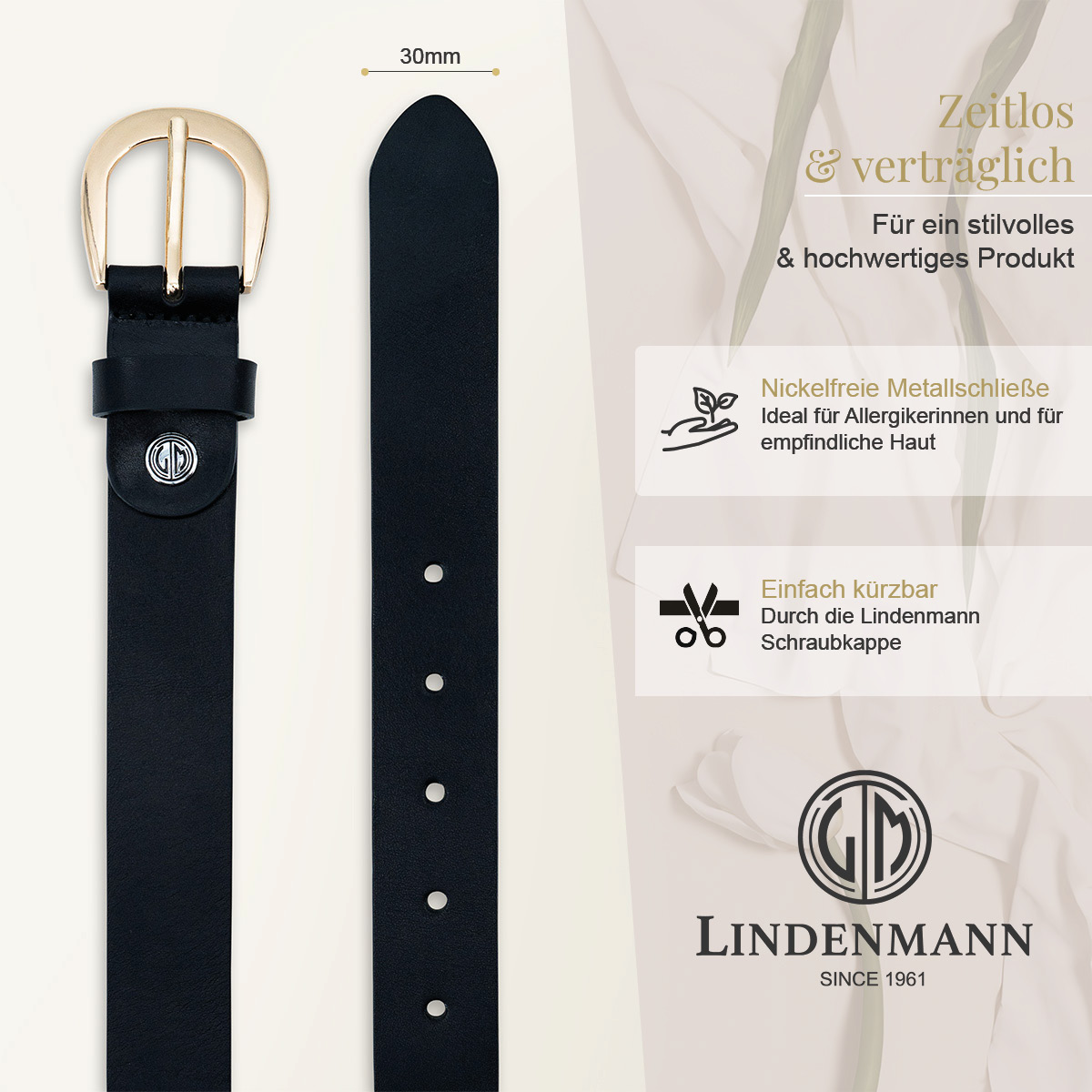 LINDENMANN Vollrindledergürtel Damen schwarz