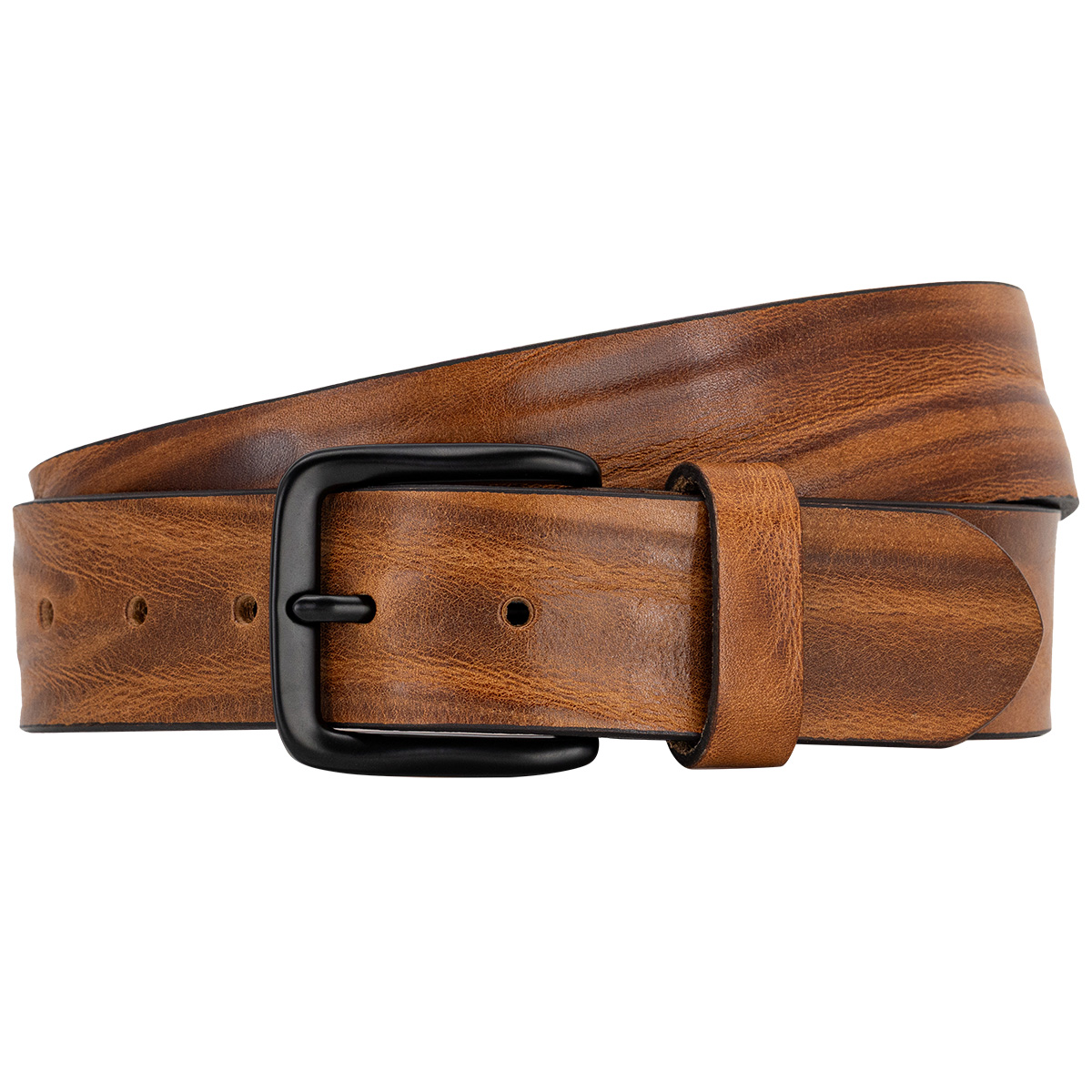 Gürtel, Leder, Braun, Schwarz, Materialmix, LINDENMANN Herren Vollledergürtel passend zu Jeans cognac