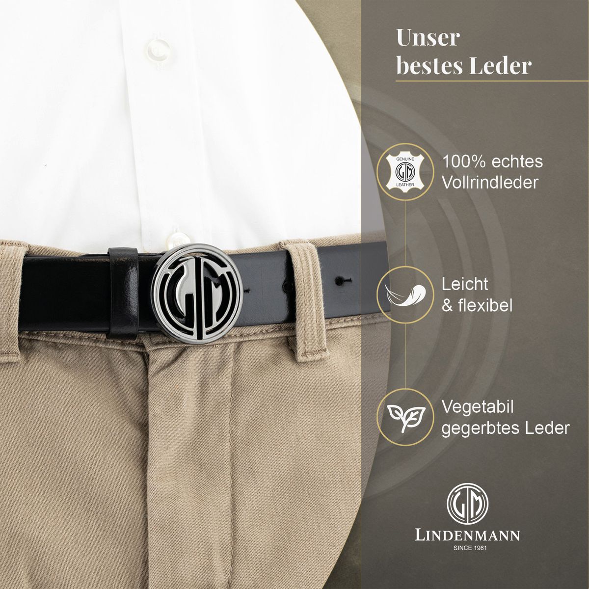 LINDENMANN Herren Koppelgürtel Echtleder schwarz