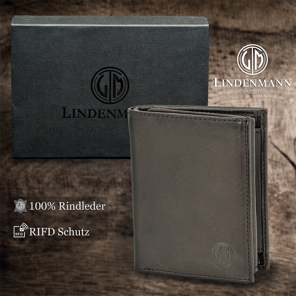 LINDENMANN Herren Leder Portemonnaie braun