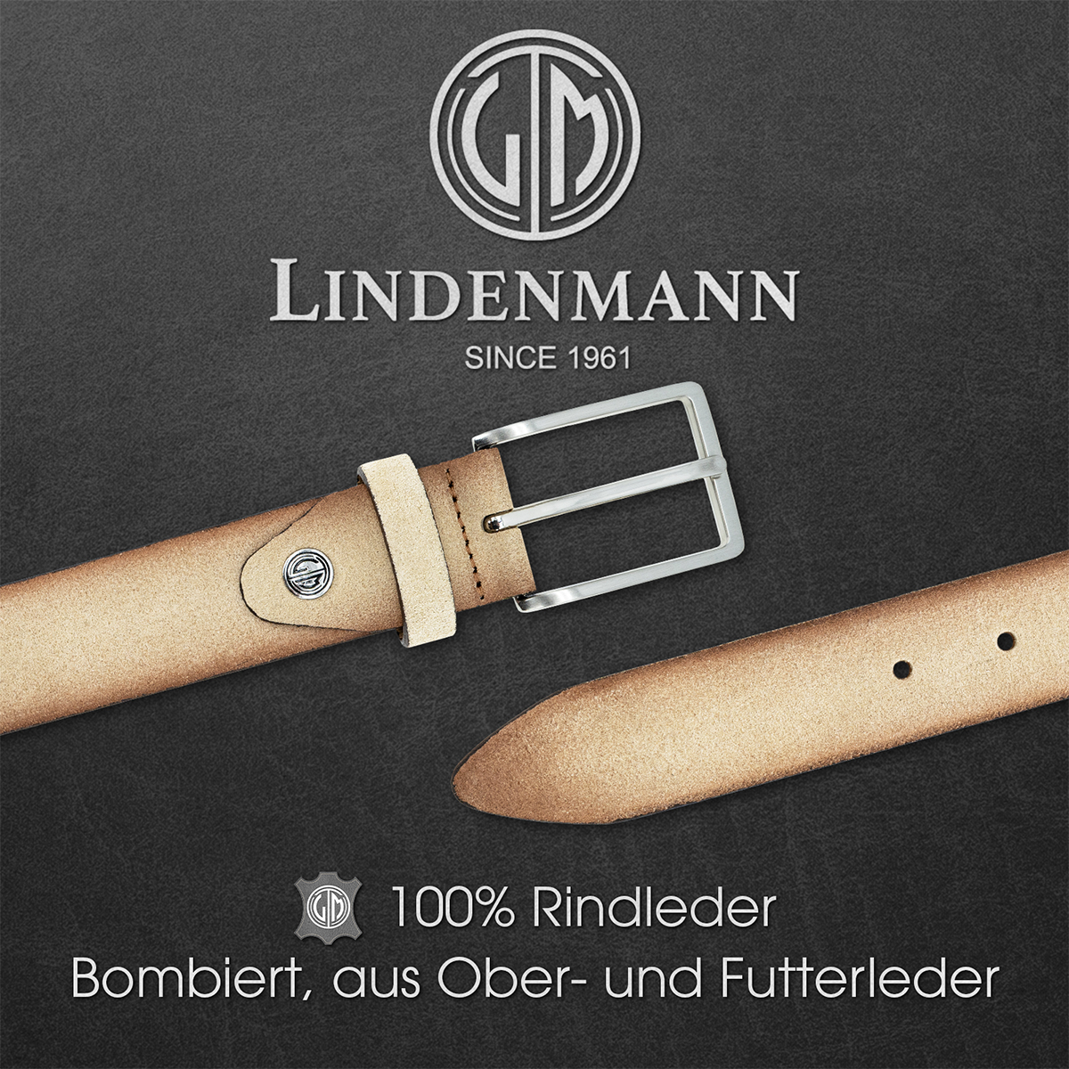 LINDENMANN Veloursleder Herrengürtel Sandbeige