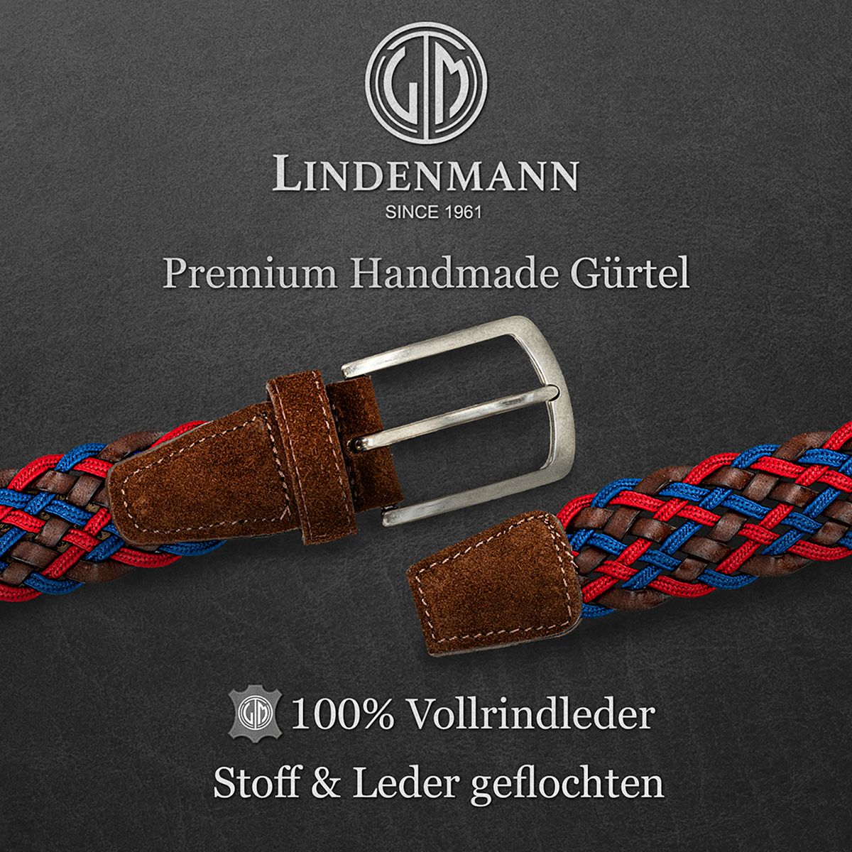 LINDENMANN Freizeitgürtel Herren blau-rot