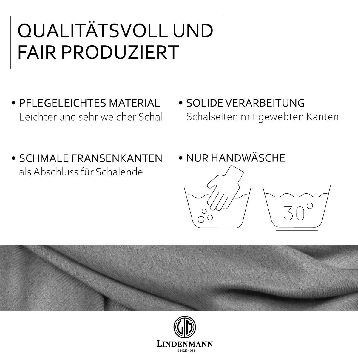 LINDENMANN Schal Herren blau / Herren-Schal dünn 100 % Baumwolle, Herren-Schal blau