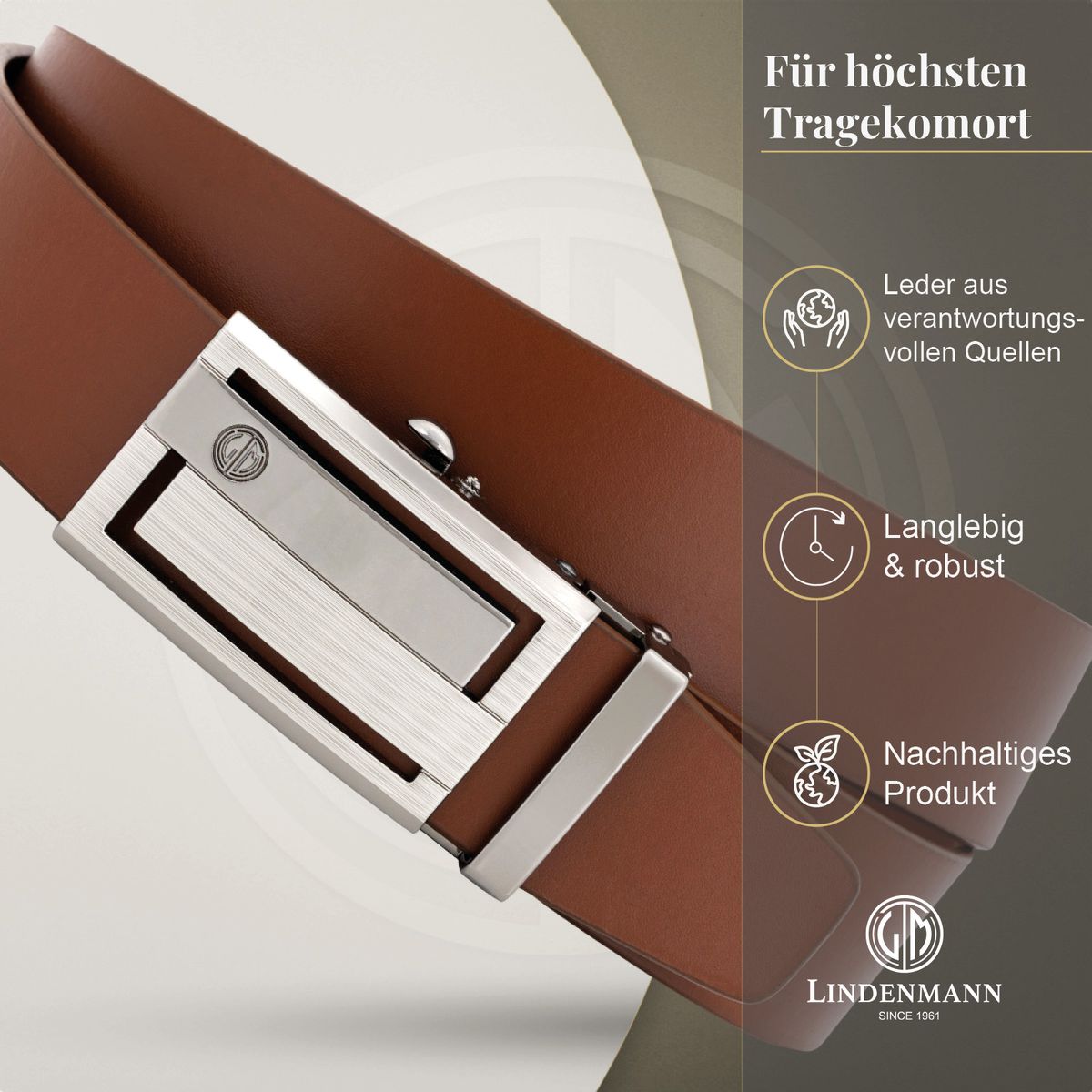 LINDENMANN Ledergürtel Automatikgürtel Herren cognac