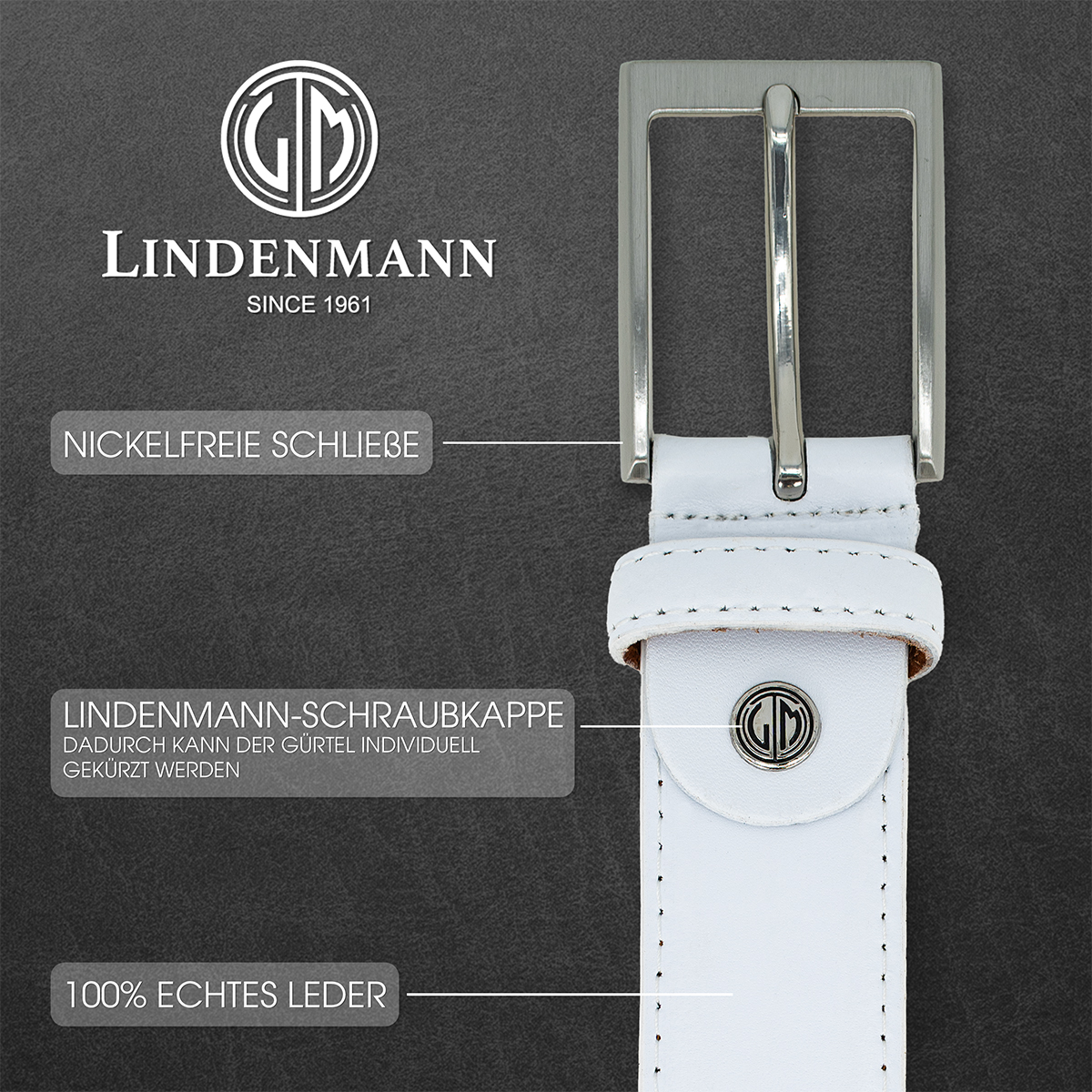 LINDENMANN Ledergürtel Herren weiß