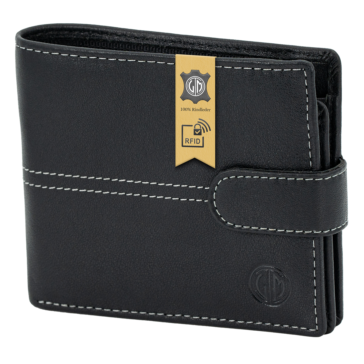 LINDENMANN Herren Leder Portemonnaie schwarz