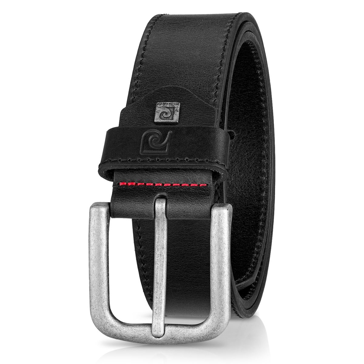 Gürtel, Ledergürtel, Schwarz, Metallöse, Riemen, Pierre Cardin Herren-Leder-Gürtel schwarz