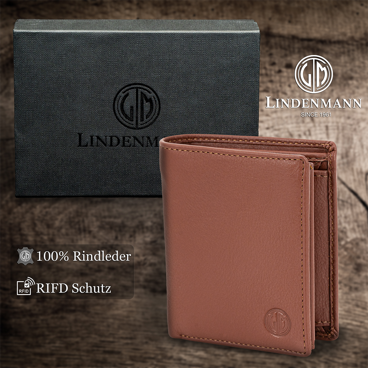 LINDENMANN Herren Leder Portemonnaie coganc