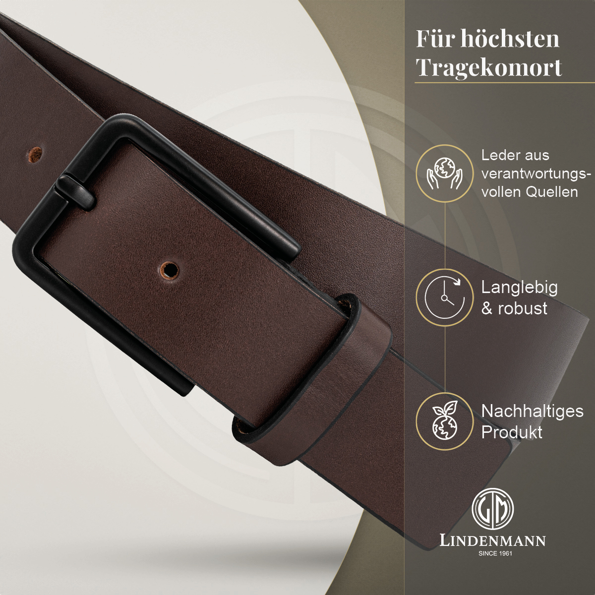 LINDENMANN Herren Jeansgürtel Echtleder dunkelbraun