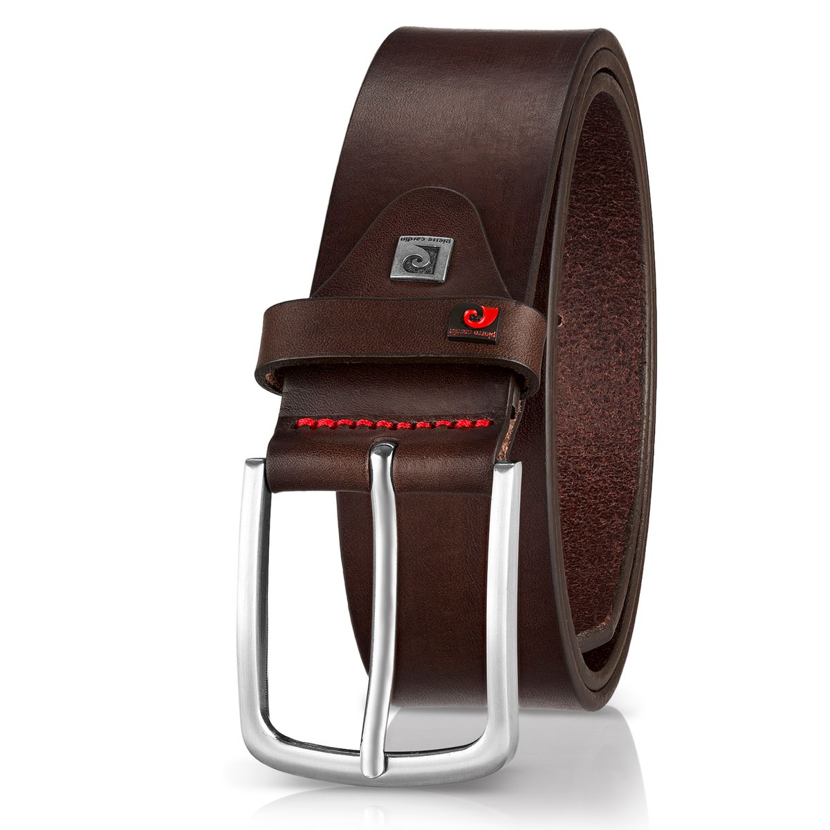 Gürtel, Leder, Braun, Metall-Schnalle, Hochwertig, Pierre Cardin Herren-Leder-Gürtel dunkelbraun