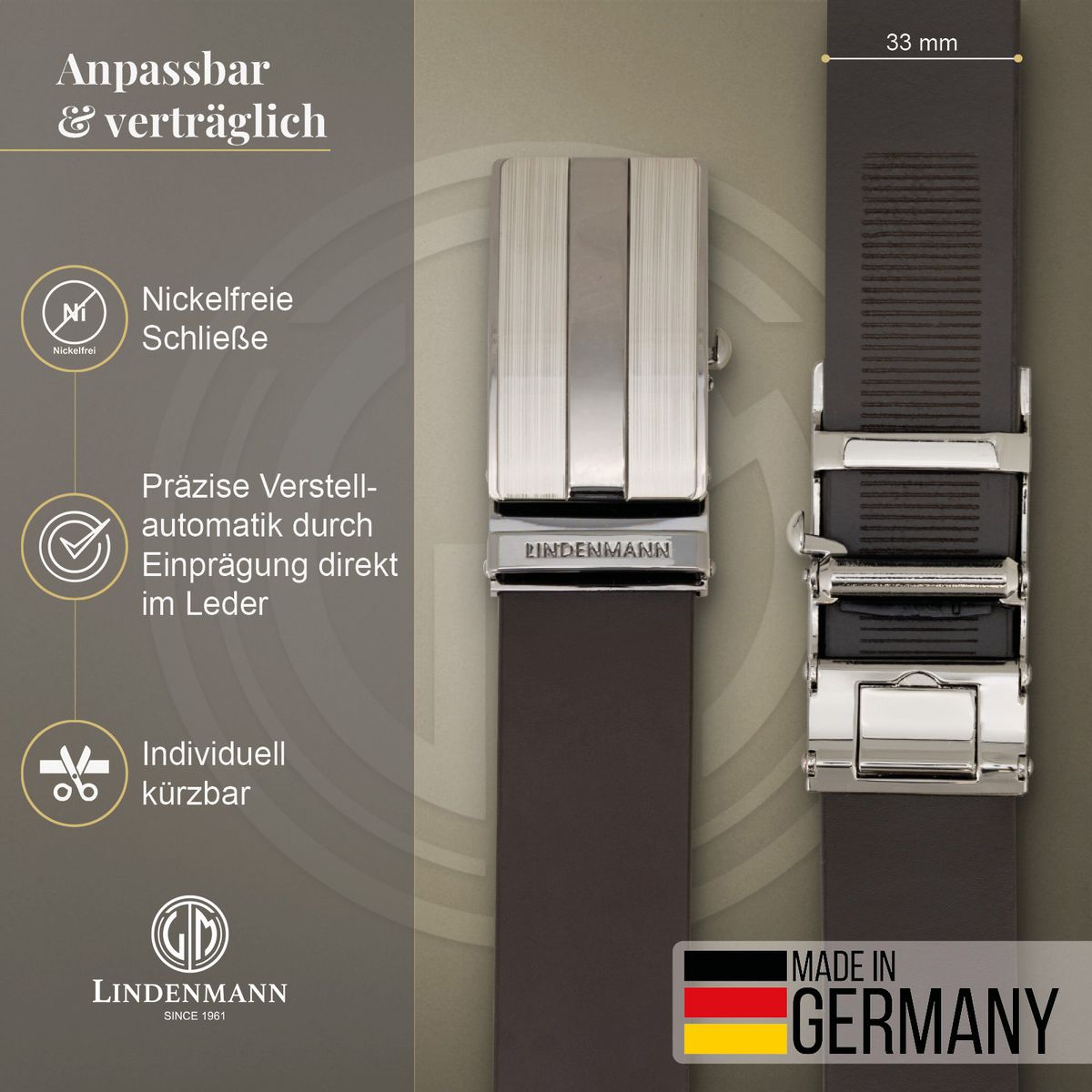 LINDENMANN Ledergürtel Automatikgürtel Herren braun