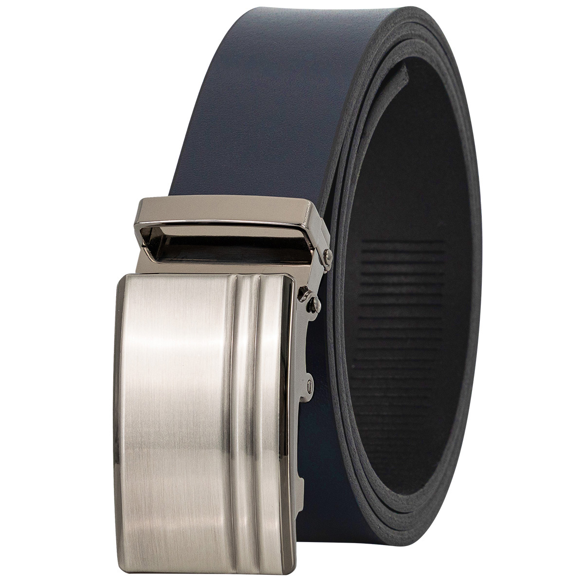 gürtel, leder, metall schnalle, schmal, schwarz, LINDENMANN klassischer Herren Automatikgürtel aus 100% Echtleder marine