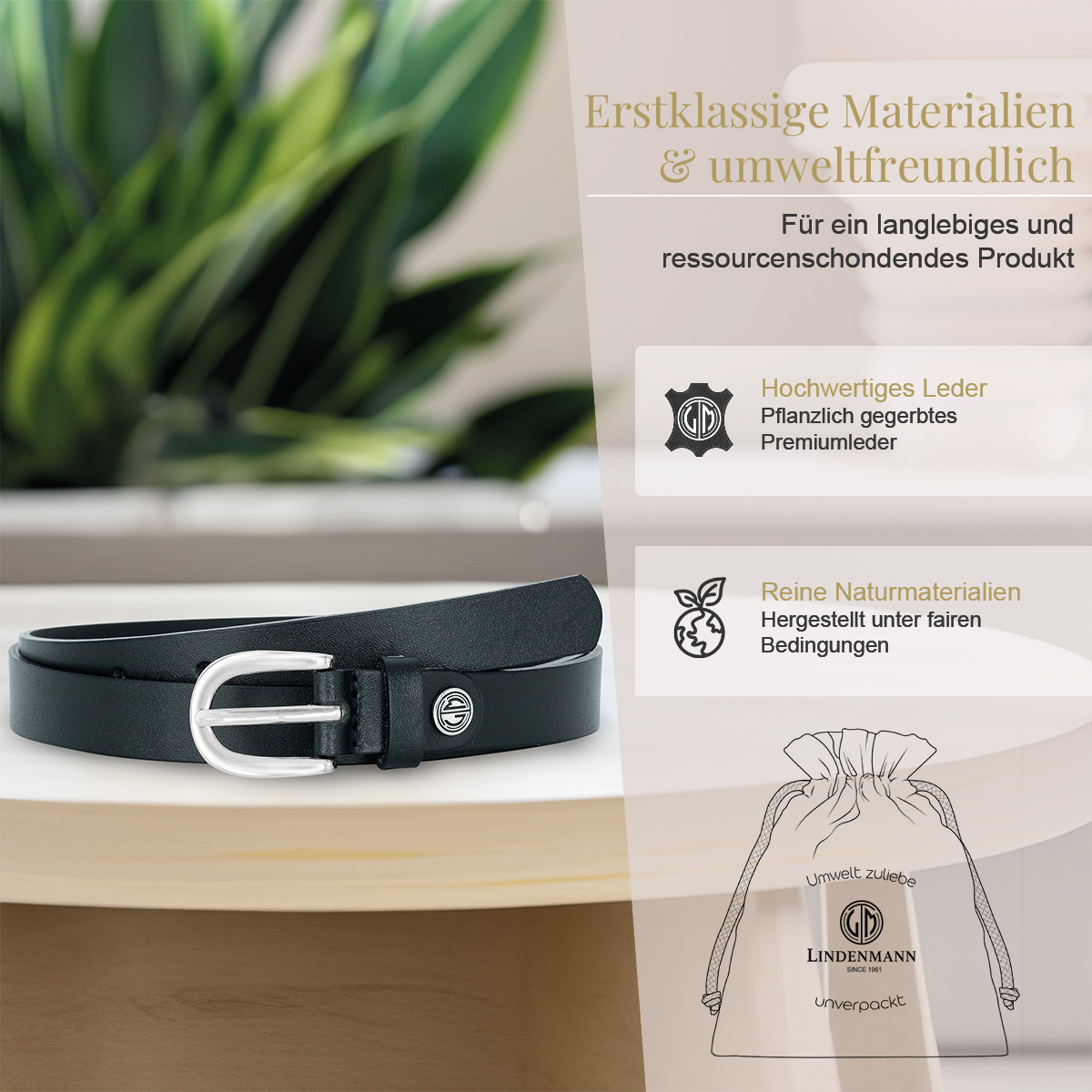 LINDENMANN Rindleder Damengürtel Tiefschwarz