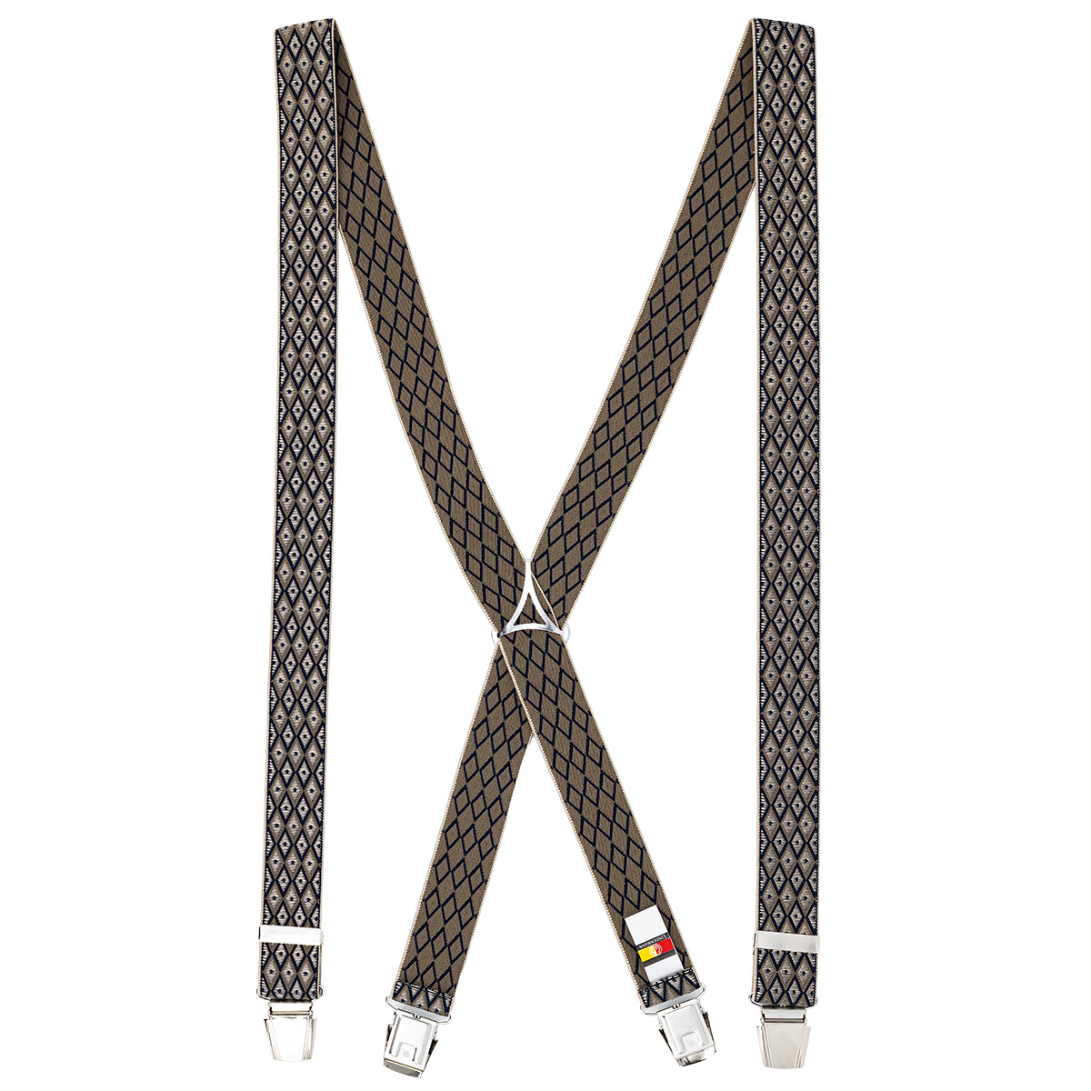 LINDENMANN Hosenträger Herren X-Form mit starkem Clip Rautenmuster beige