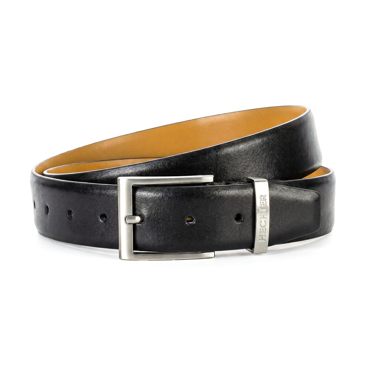 Gürtel, Leder, Schwarz, Metall, Dornschließe, HECHTER Paris Herren klassischer, eleganter 100% Echtledergürtel schwarz