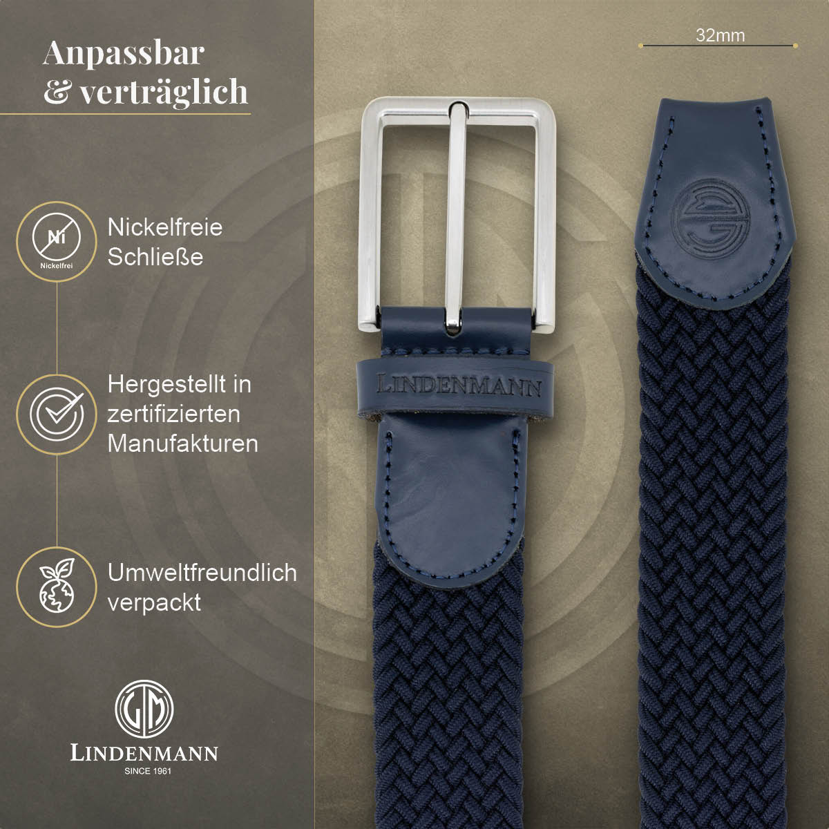 LINDENMANN Flechtgürtel Herren blau