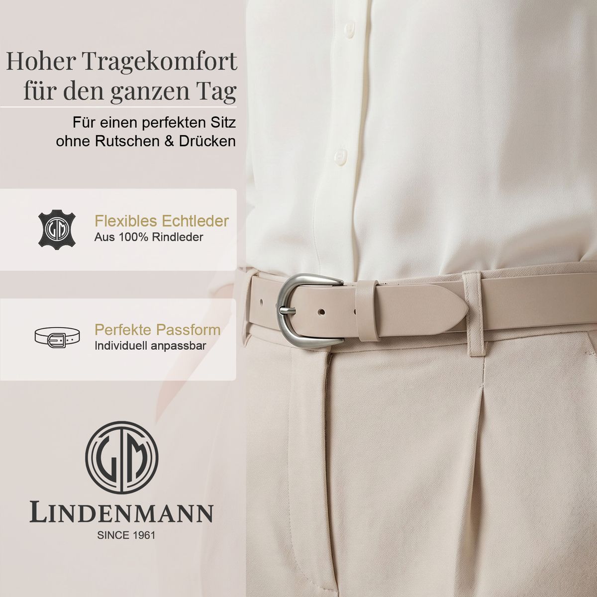 LINDENMANN Klassischer Damengürtel aus 100% Echtleder taupe