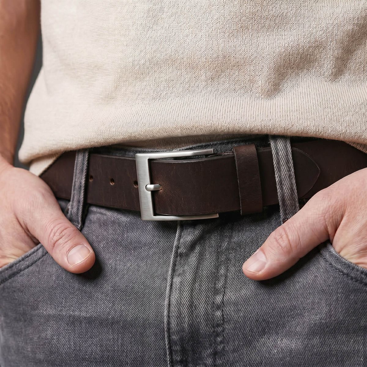 Gürtel, Leder, Braun, Metall-Schnalle, Jeans, LINDENMANN Vollrindledergürtel Herren Schokoladenbraun