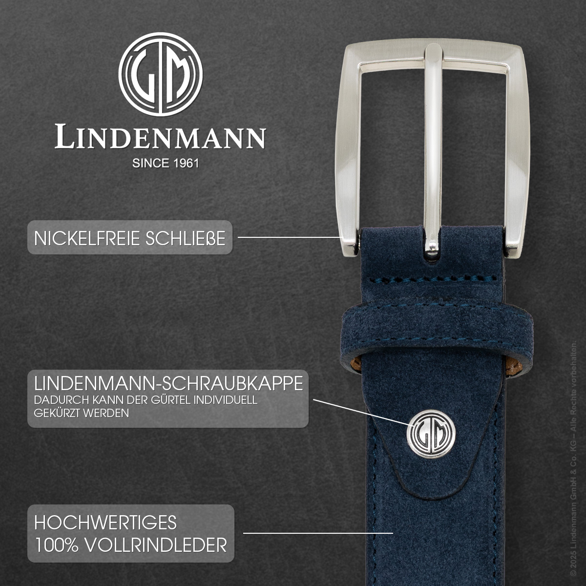 LINDENMANN Herrengürtel Veloursleder marine