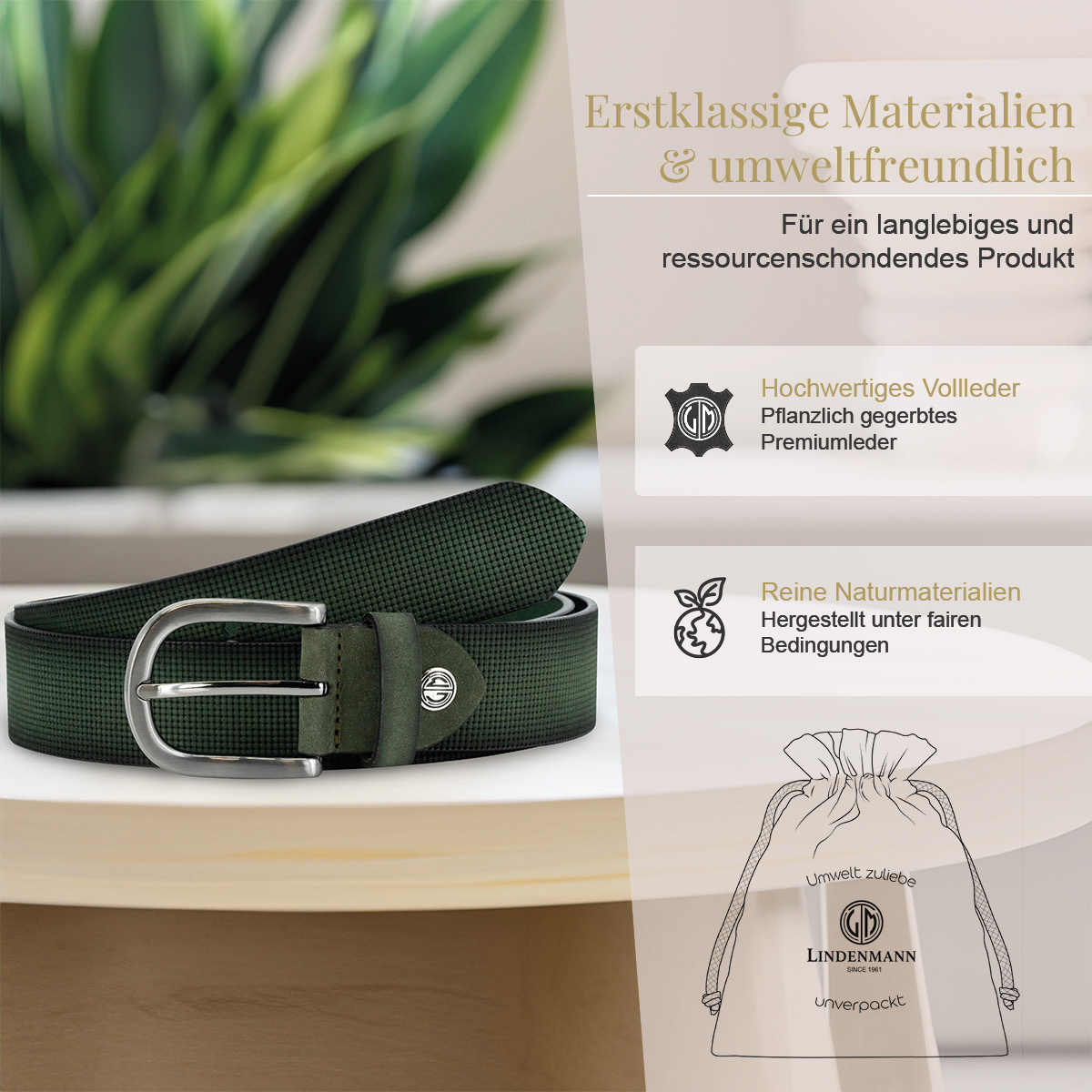 LINDENMANN Vollrindsleder Damengürtel Tannengrün