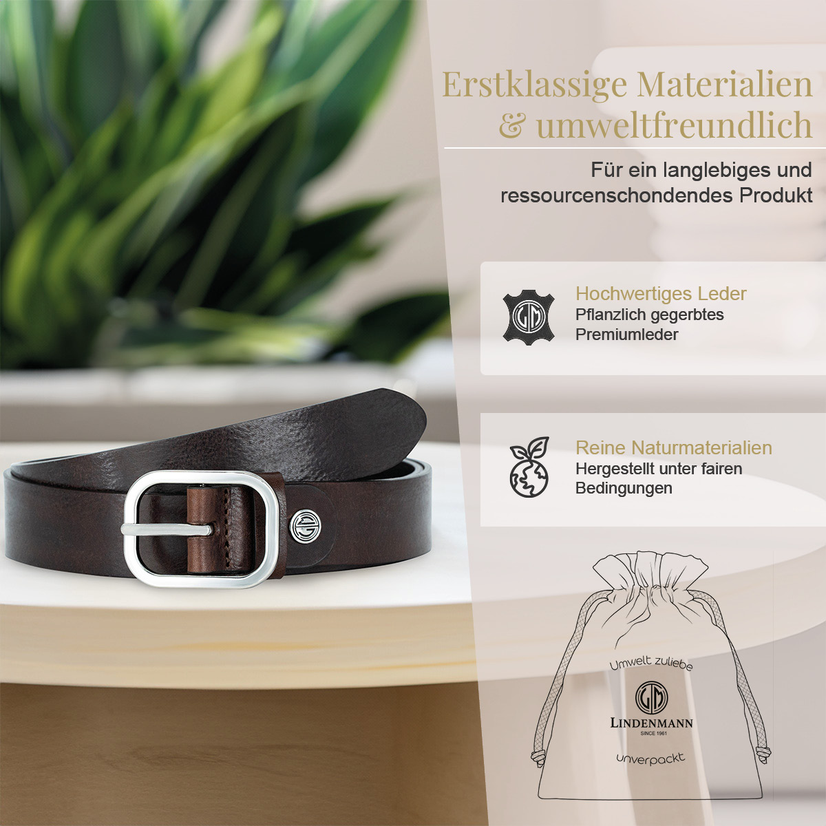 LINDENMANN Vollrindledergürtel Damen Schokoladenbraun