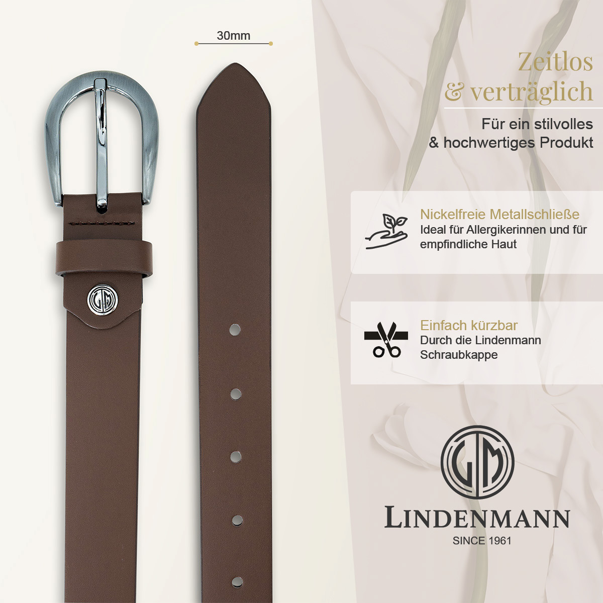 LINDENMANN Rindsleder Damengürtel Nussbraun