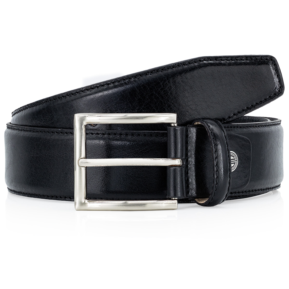 Gürtel, Ledergürtel, Schwarz, Silberner Buckle, Unisex, LINDENMANN Premium Handmade Vollrindledergürtel Herren schwarz