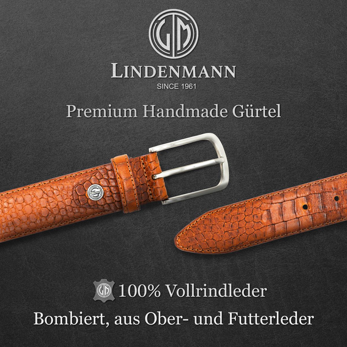 Vollrindledergürtel Herren LINDENMANN cognac