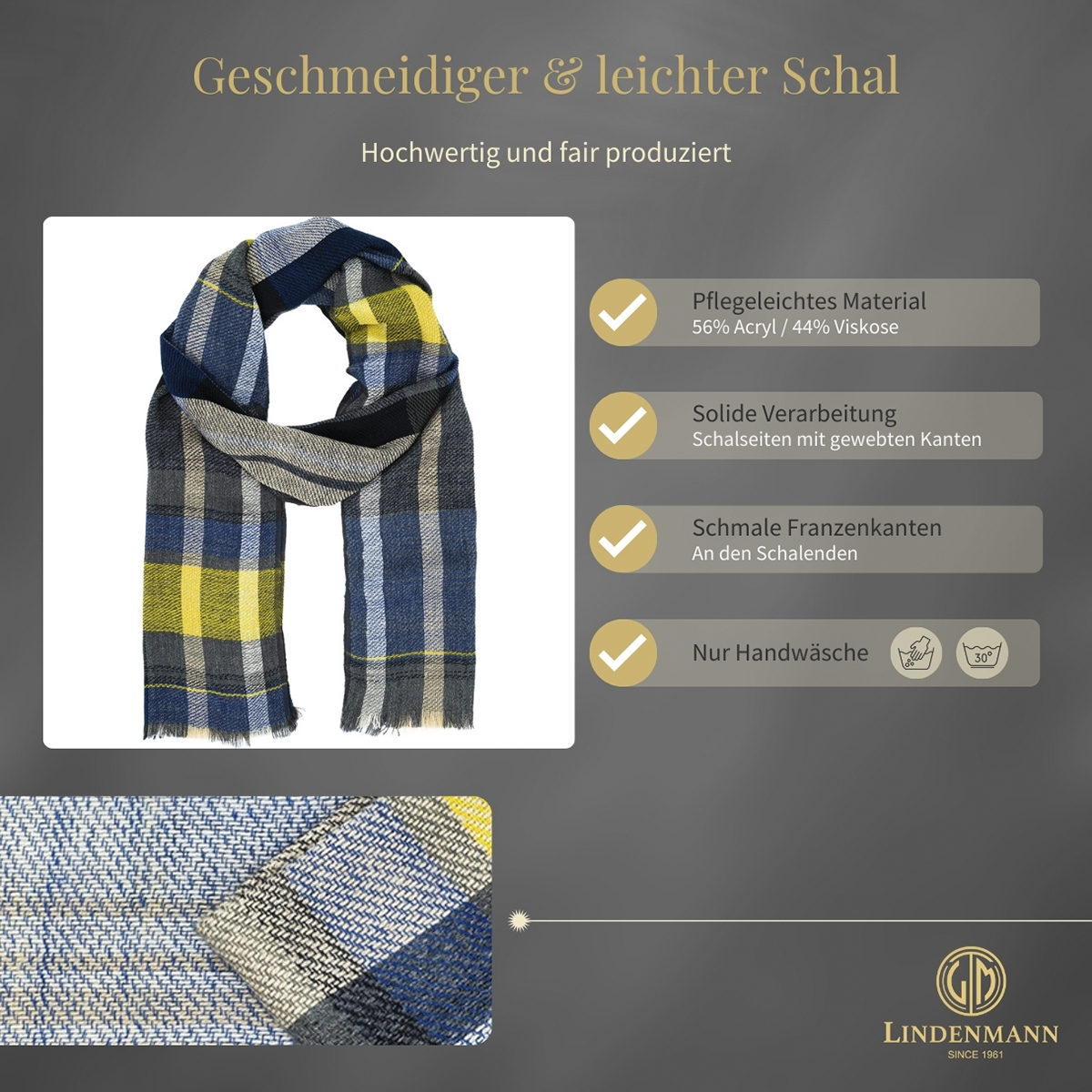 Herren Schal blau-gelb