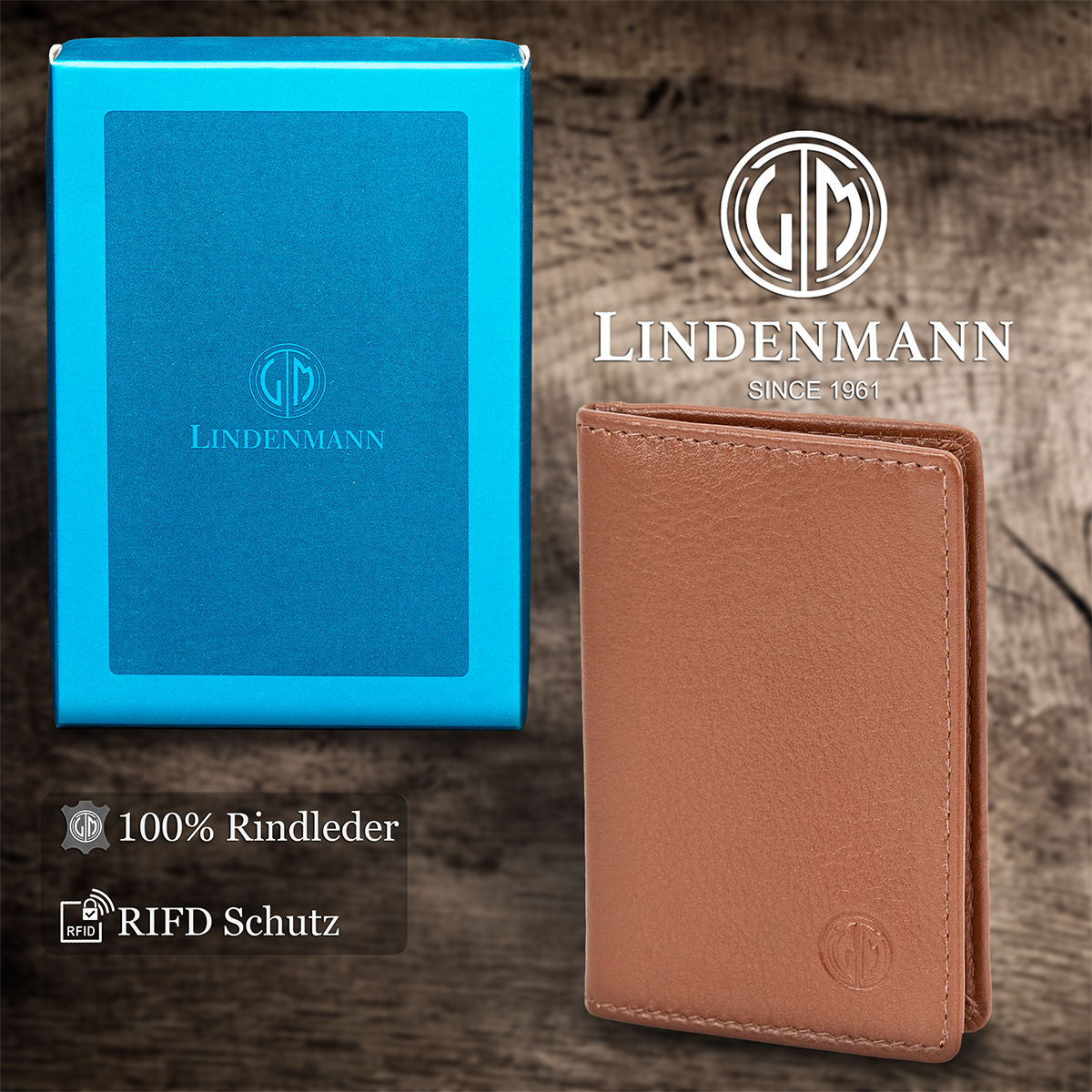 LINDENMANN Leder-Cardholder cognac gelb