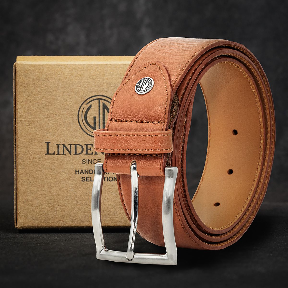 LINDENMANN Herrengürtel Leder cognac