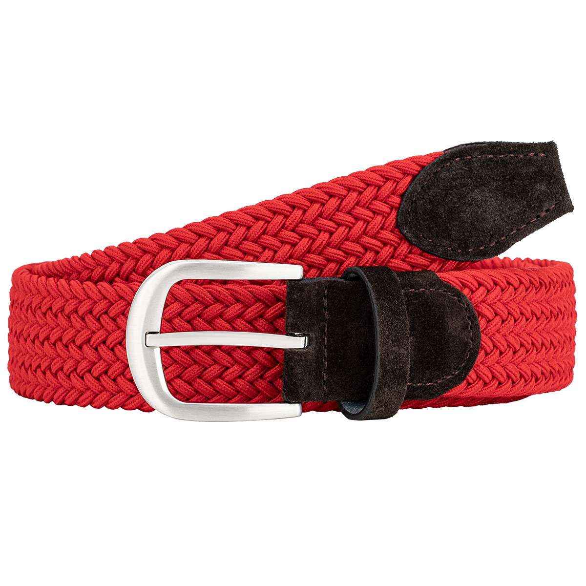 Gürtel, geflochten, rot, Metall-Schnalle, Synthetischer Riemen, LINDENMANN Damen Flechtgürtel mit 100% echtem Rindleder an den Enden rot
