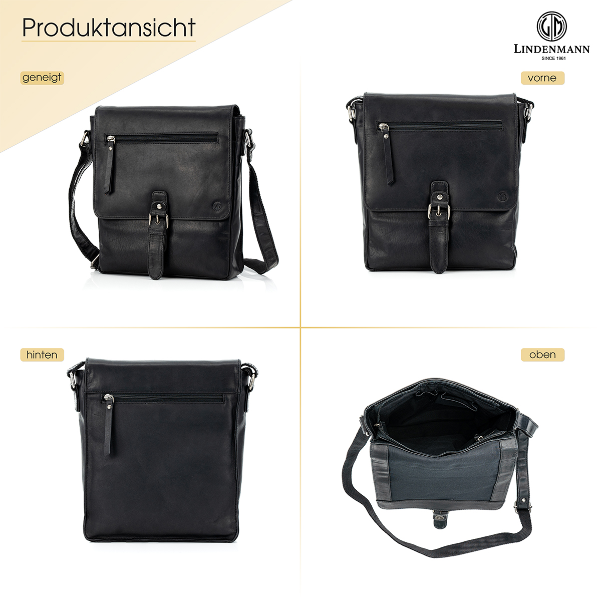 Lindenmann Leder Umhängetasche schwarz