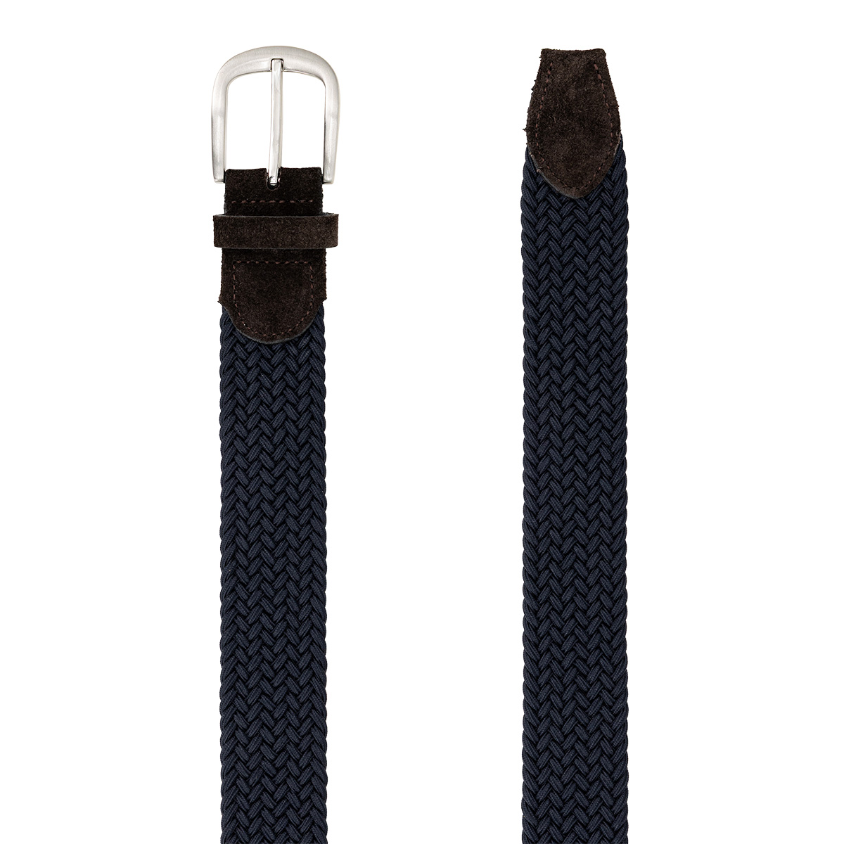 Gurtel, Stoffgurtel, Lederapplikation, Schwarzer Gürtel, Geflochten, LINDENMANN Damen Flechtgürtel mit 100% echtem Rindleder an den Enden marine