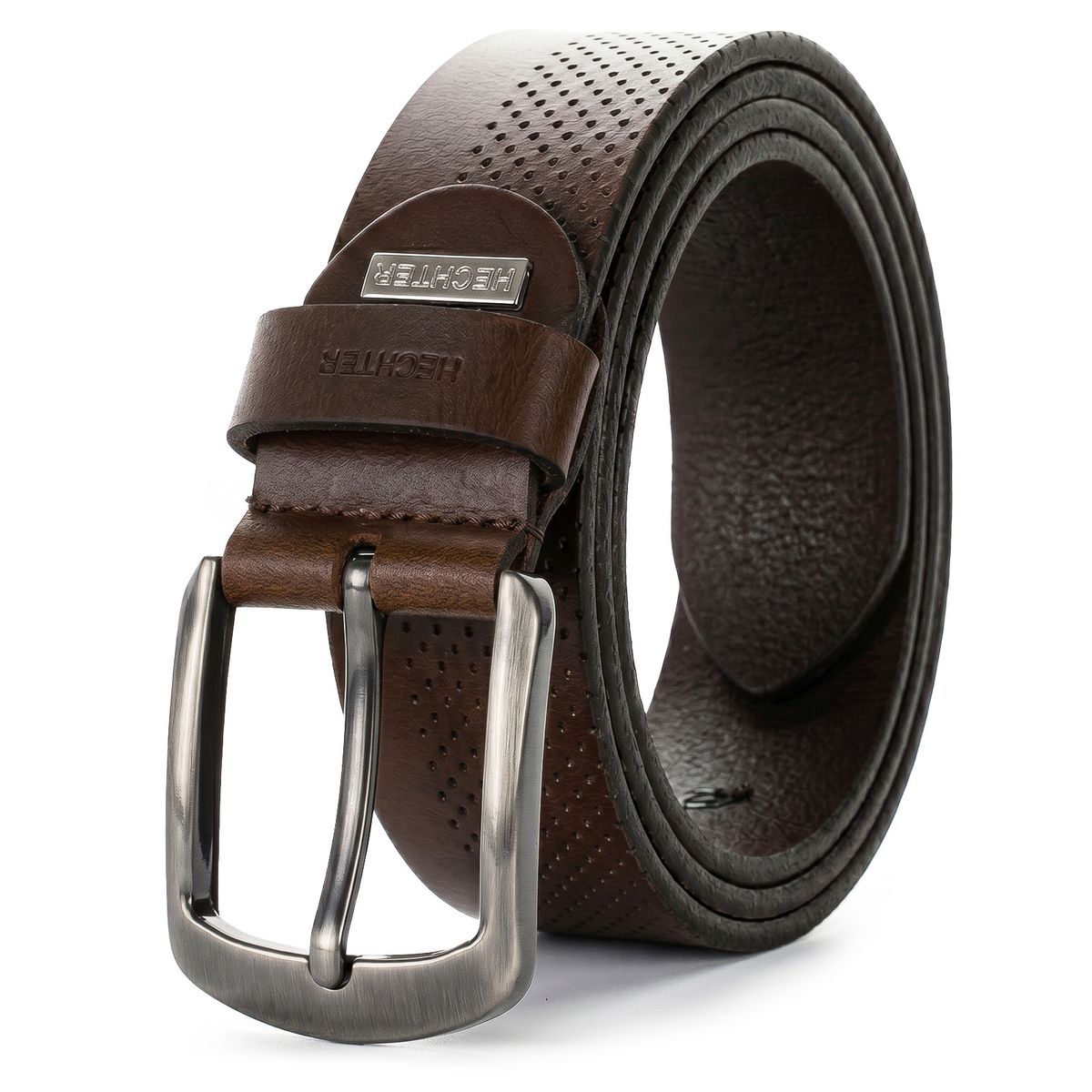 Gürtel, Ledergürtel, Braun, Leder, Metallische Schnalle, HECHTER Paris Herren Casual Echtledergürtel braun