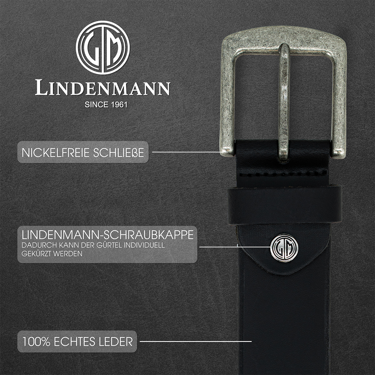LINDENMANN Ledergürtel schwarz