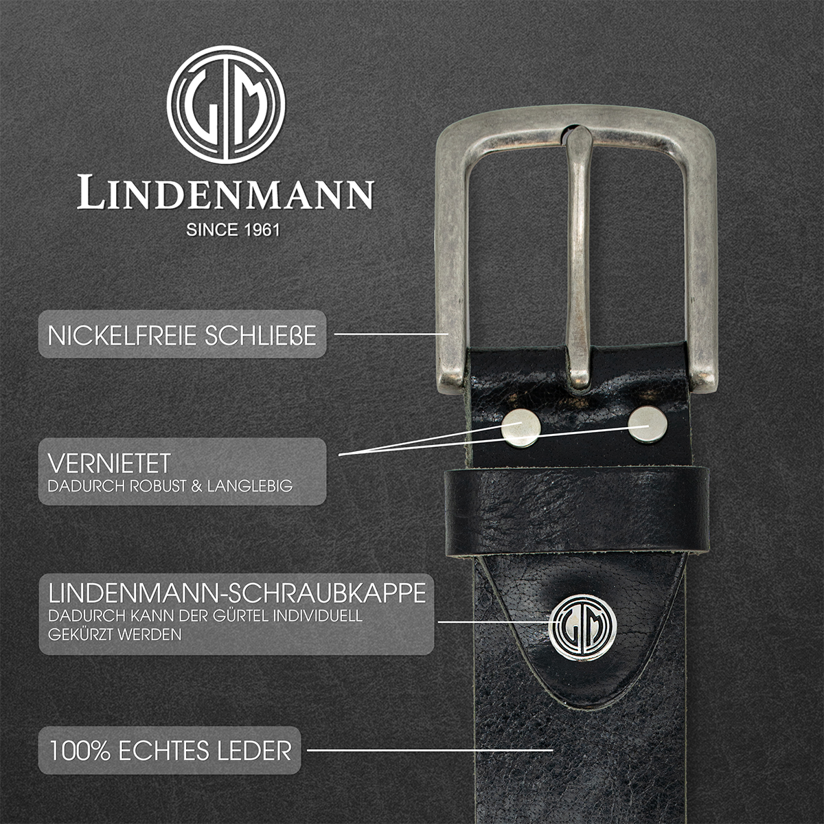 LINDENMANN Ledergürtel Herren schwarz