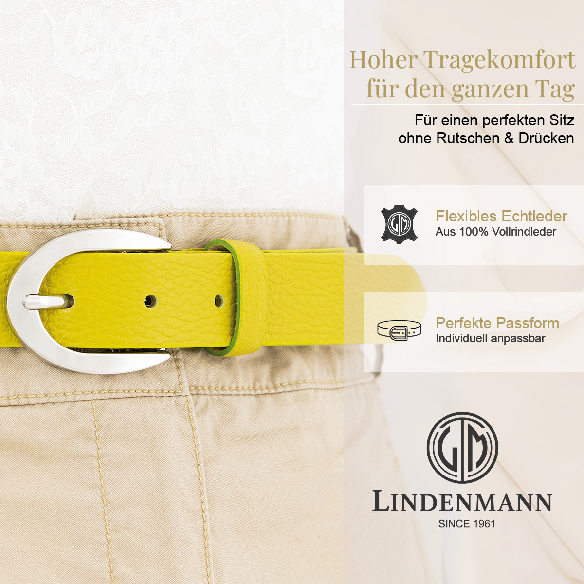 LINDENMANN Vollrindleder Damengürtel Sonnengelb