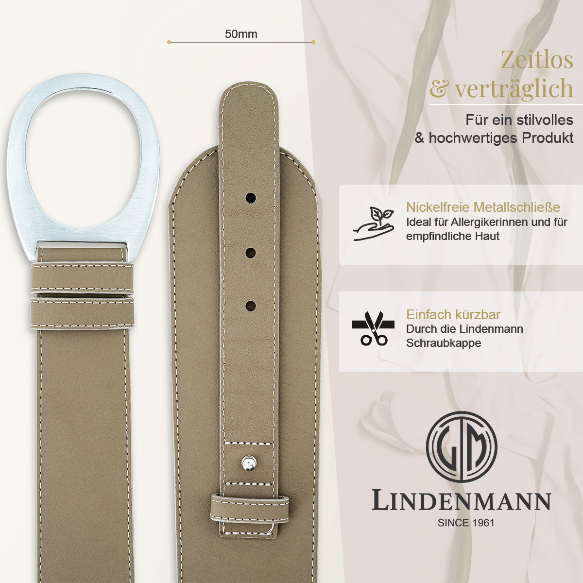 LINDENMANN Nappa Vollrindleder Damengürtel Taupe