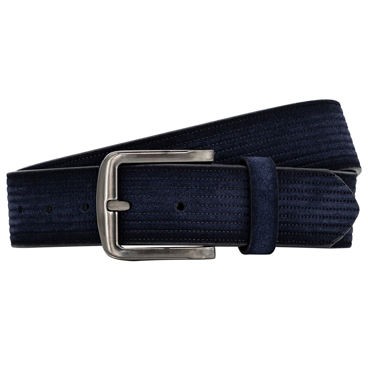 Gürtel, Nylon, dunkelblau, Metallsteg, Gürtelschnalle, LINDENMANN Herren Casual Vollrindledergürtel marine