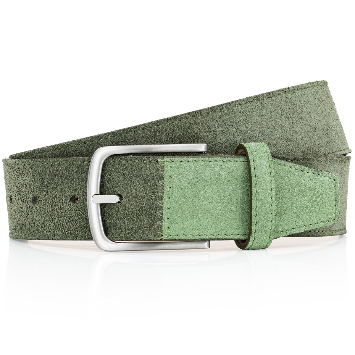 G&uuml;rtel, Lederg&uuml;rtel, Dunkelgr&uuml;n, G&uuml;rtel aus Leder, Kunstleder?, LINDENMANN Premium Handmade Veloursrindledergürtel Herren olivgrün