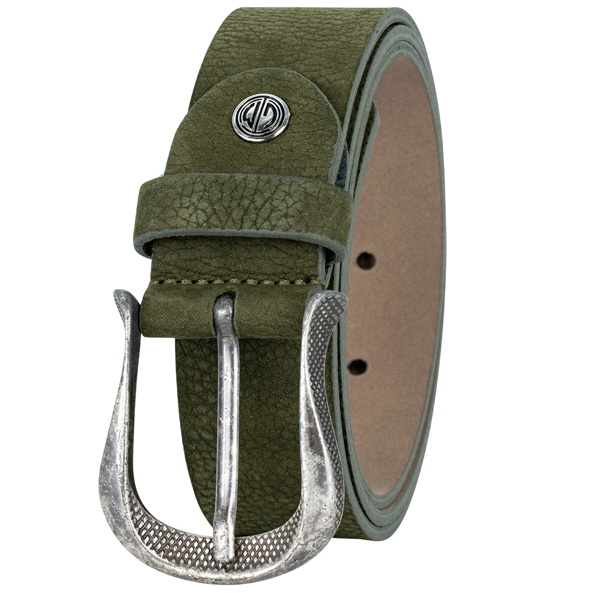 LINDENMANN Nubuk Vollrindleder Damengürtel Olivgrün